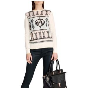 Ted Baker London AIESHA Novelty Print Sweater Women's Size 2 Ivory Black